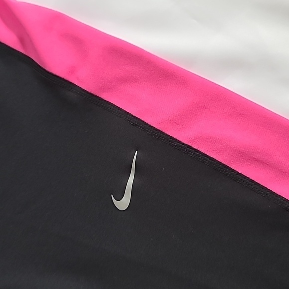 Nike Athletic Cropped Leggings Black Pink Stripe Mid Rise Stretch Medium - Picture 2 of 12